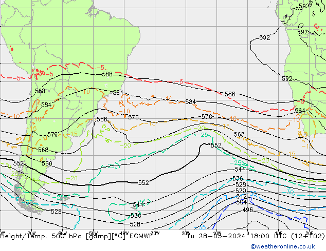 Z500/Rain (+SLP)/Z850 ECMWF Tu 28.05.2024 18 UTC