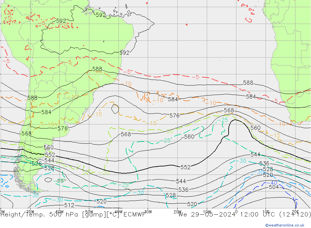 Z500/Rain (+SLP)/Z850 ECMWF We 29.05.2024 12 UTC