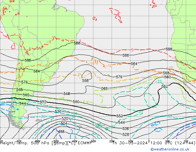 Z500/Rain (+SLP)/Z850 ECMWF czw. 30.05.2024 12 UTC