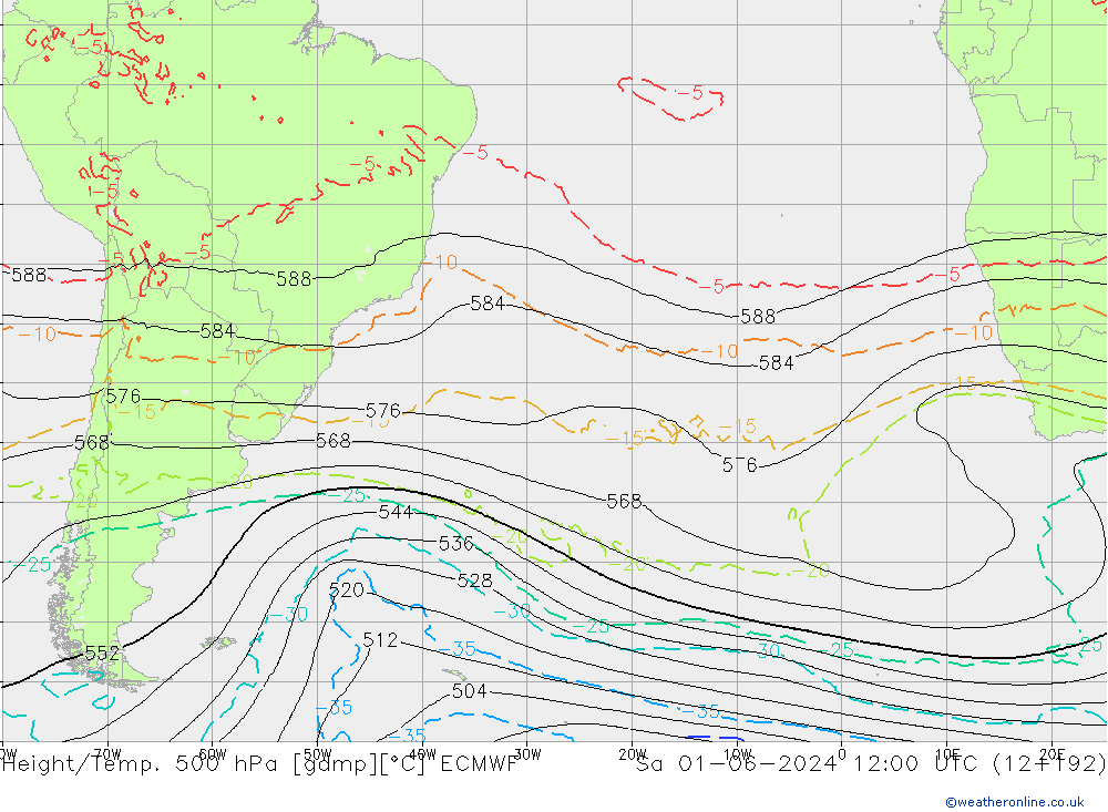 Z500/Rain (+SLP)/Z850 ECMWF So 01.06.2024 12 UTC