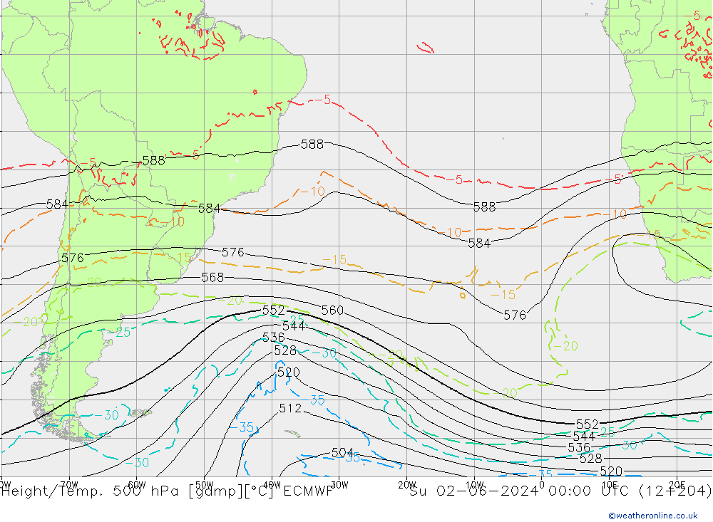 Z500/Rain (+SLP)/Z850 ECMWF dom 02.06.2024 00 UTC