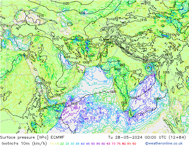 Isotachs (kph) ECMWF вт 28.05.2024 00 UTC