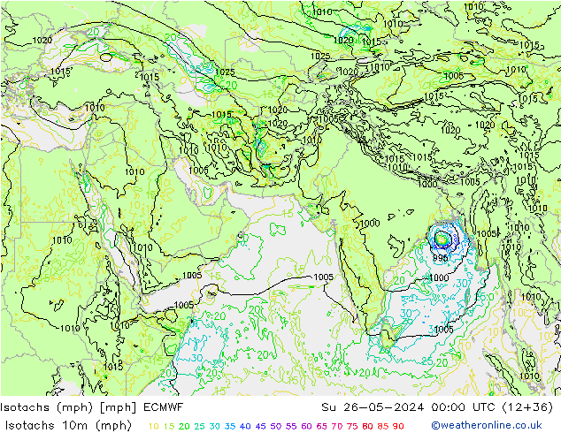 Isotachen (mph) ECMWF zo 26.05.2024 00 UTC