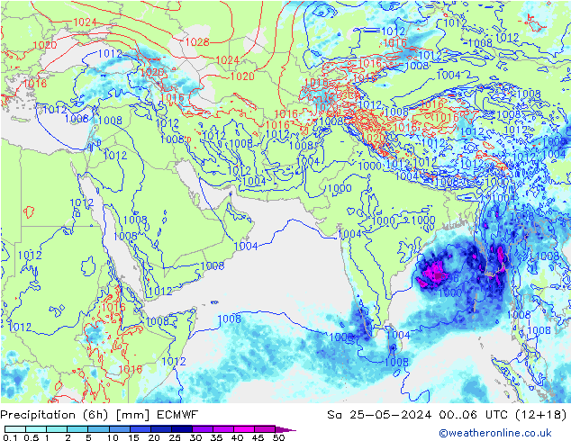 Précipitation (6h) ECMWF sam 25.05.2024 06 UTC