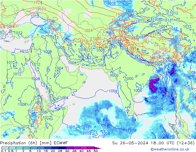 Z500/Rain (+SLP)/Z850 ECMWF Dom 26.05.2024 00 UTC