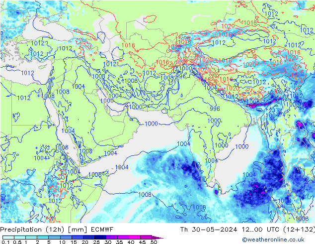 Precipitazione (12h) ECMWF gio 30.05.2024 00 UTC