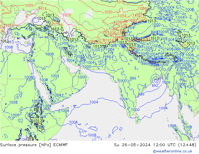 Luchtdruk (Grond) ECMWF zo 26.05.2024 12 UTC