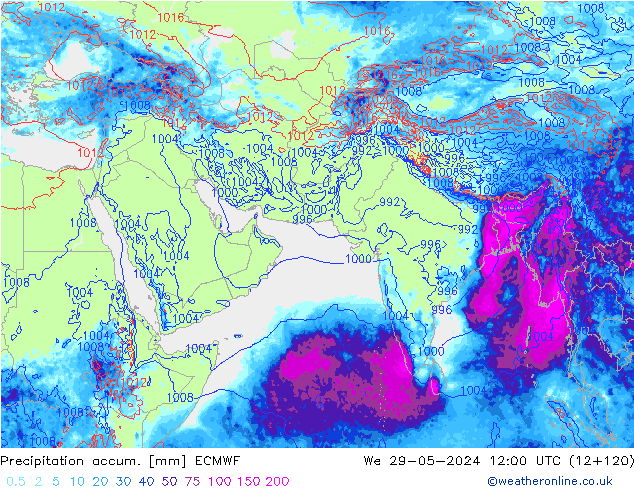 Precipitation accum. ECMWF Qua 29.05.2024 12 UTC