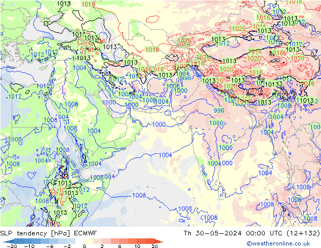 SLP tendency ECMWF Qui 30.05.2024 00 UTC