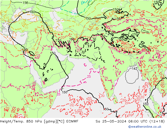 Height/Temp. 850 hPa ECMWF So 25.05.2024 06 UTC