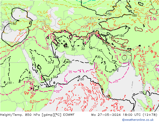 Height/Temp. 850 гПа ECMWF пн 27.05.2024 18 UTC