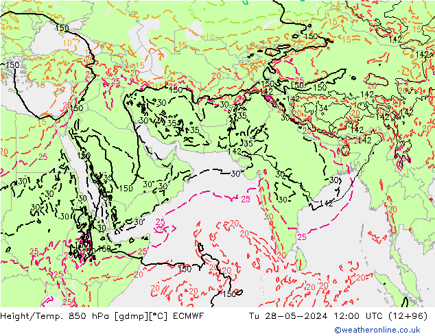 Yükseklik/Sıc. 850 hPa ECMWF Sa 28.05.2024 12 UTC