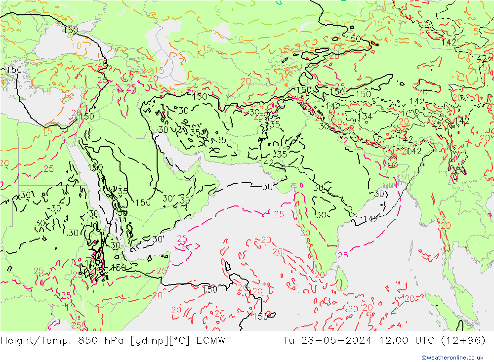 Height/Temp. 850 hPa ECMWF Tu 28.05.2024 12 UTC