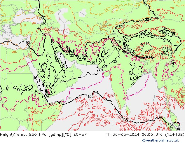 Hoogte/Temp. 850 hPa ECMWF do 30.05.2024 06 UTC