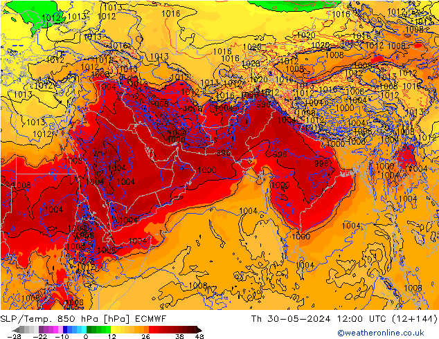 SLP/Temp. 850 hPa ECMWF do 30.05.2024 12 UTC