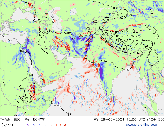 T-Adv. 850 hPa ECMWF Qua 29.05.2024 12 UTC