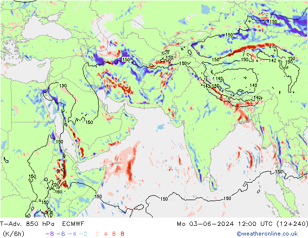 T-Adv. 850 hPa ECMWF 星期一 03.06.2024 12 UTC