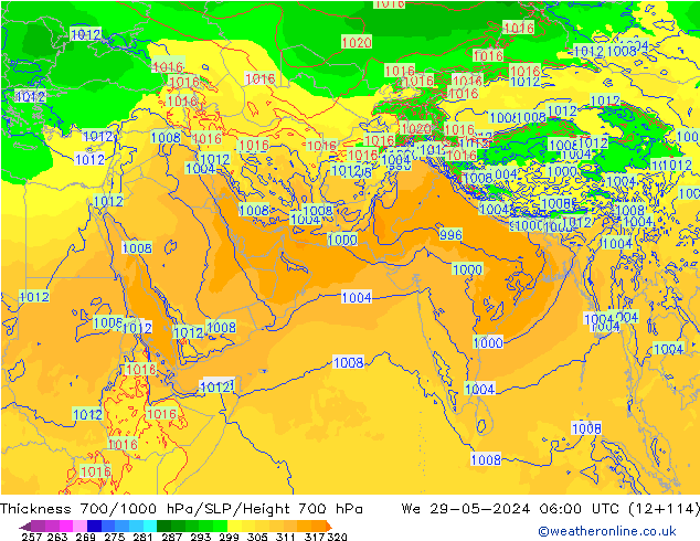 Thck 700-1000 hPa ECMWF We 29.05.2024 06 UTC