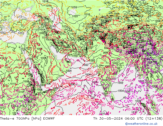 Theta-e 700hPa ECMWF Per 30.05.2024 06 UTC