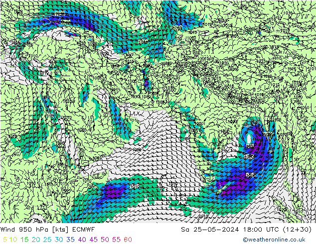 Wind 950 hPa ECMWF Sa 25.05.2024 18 UTC