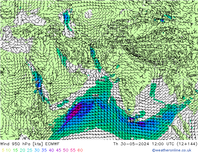 Rüzgar 950 hPa ECMWF Per 30.05.2024 12 UTC