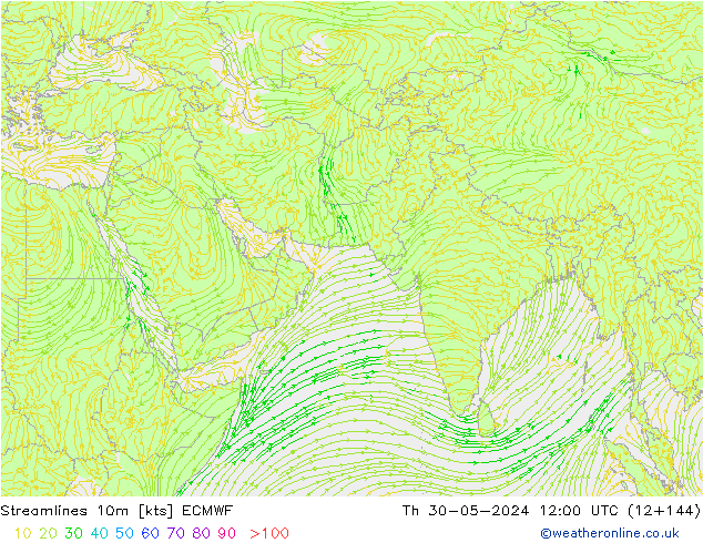 Stroomlijn 10m ECMWF do 30.05.2024 12 UTC