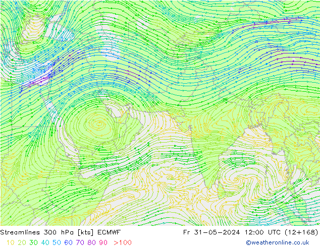 Linea di flusso 300 hPa ECMWF ven 31.05.2024 12 UTC