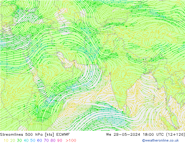 Linea di flusso 500 hPa ECMWF mer 29.05.2024 18 UTC