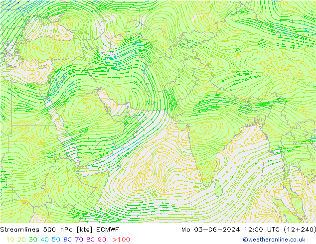 Streamlines 500 hPa ECMWF Mo 03.06.2024 12 UTC