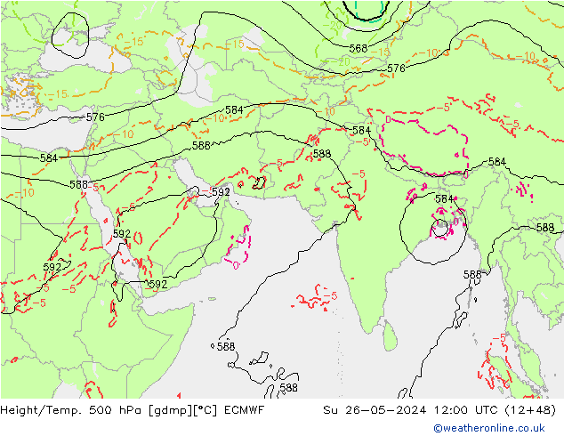 Hoogte/Temp. 500 hPa ECMWF zo 26.05.2024 12 UTC