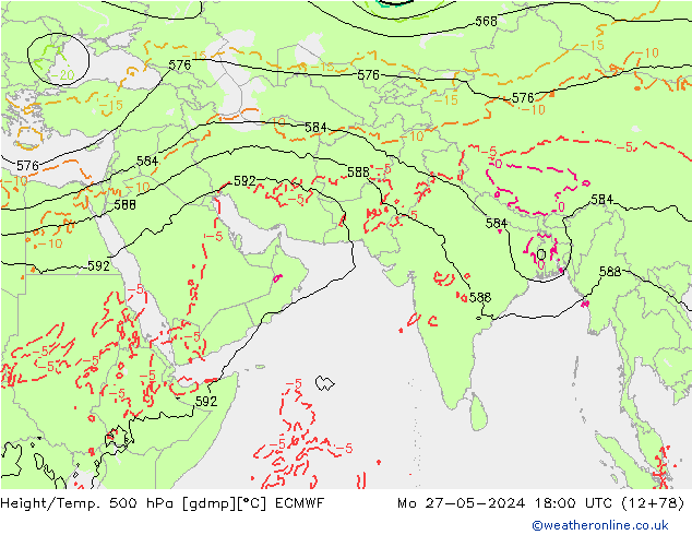 Height/Temp. 500 hPa ECMWF lun 27.05.2024 18 UTC