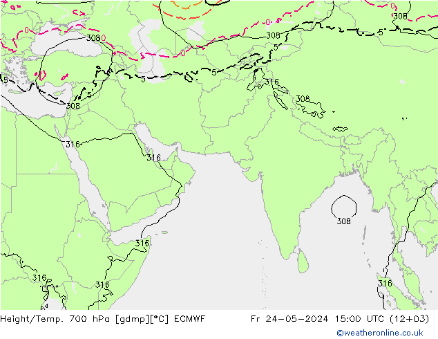 Hoogte/Temp. 700 hPa ECMWF vr 24.05.2024 15 UTC