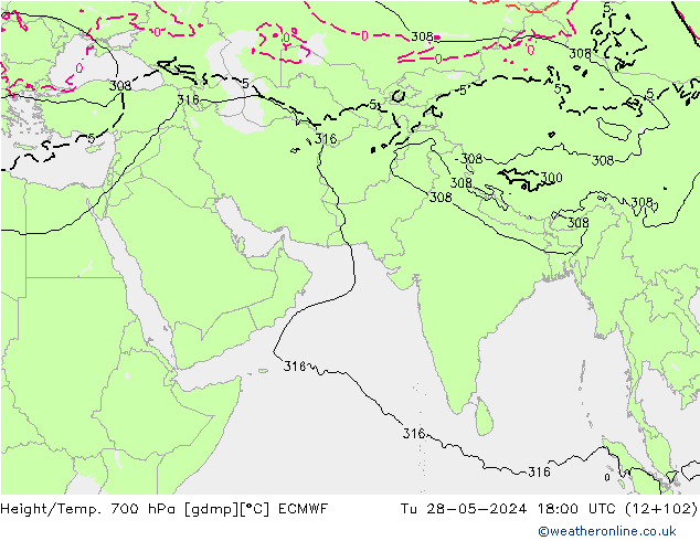 Height/Temp. 700 hPa ECMWF Tu 28.05.2024 18 UTC