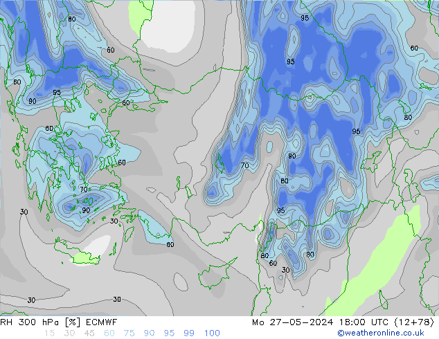 RH 300 hPa ECMWF Seg 27.05.2024 18 UTC