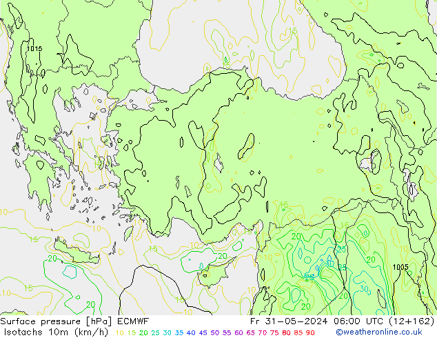 Isotachs (kph) ECMWF ven 31.05.2024 06 UTC