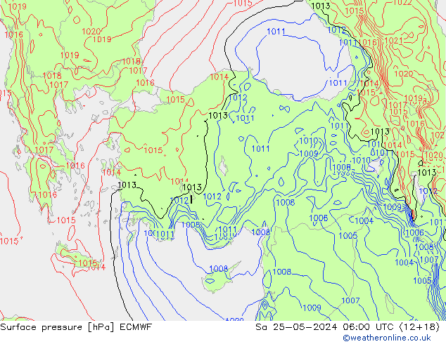 Presión superficial ECMWF sáb 25.05.2024 06 UTC