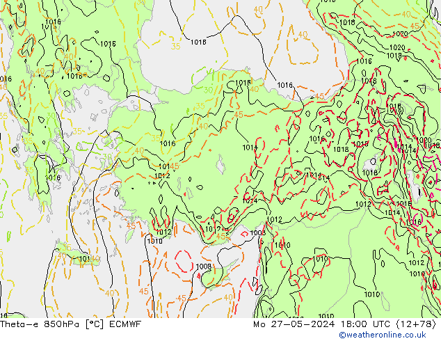 Theta-e 850hPa ECMWF  27.05.2024 18 UTC