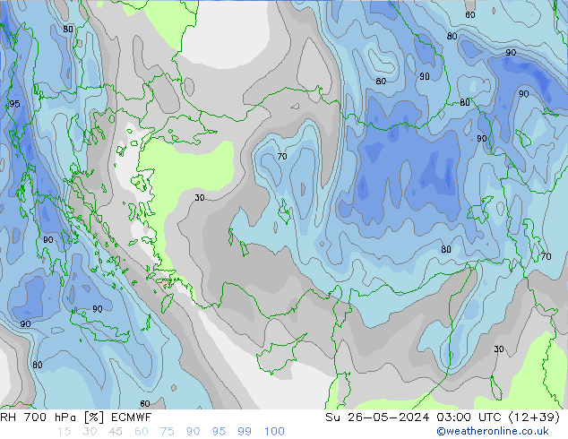 RH 700 hPa ECMWF nie. 26.05.2024 03 UTC