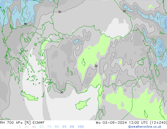 Humedad rel. 700hPa ECMWF lun 03.06.2024 12 UTC