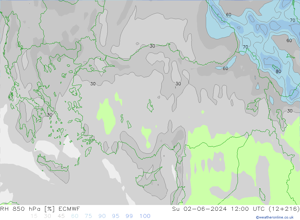 RH 850 hPa ECMWF Su 02.06.2024 12 UTC