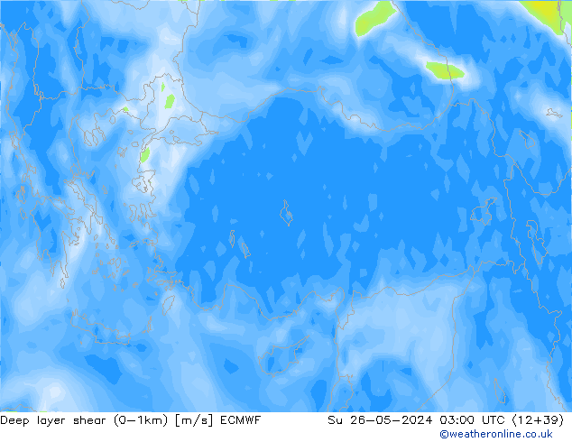 Deep layer shear (0-1km) ECMWF Вс 26.05.2024 03 UTC