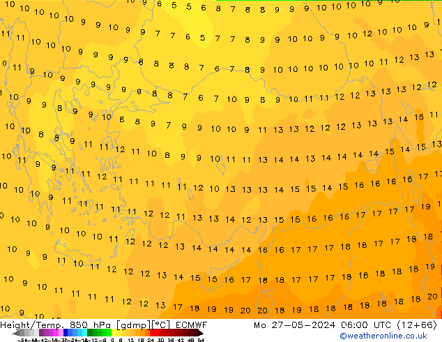 Height/Temp. 850 hPa ECMWF Mo 27.05.2024 06 UTC