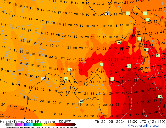 Géop./Temp. 925 hPa ECMWF jeu 30.05.2024 18 UTC