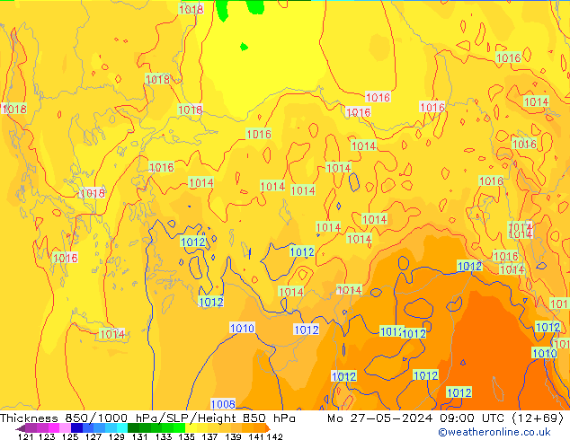 Thck 850-1000 hPa ECMWF Po 27.05.2024 09 UTC