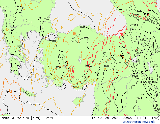 Theta-e 700hPa ECMWF Th 30.05.2024 00 UTC