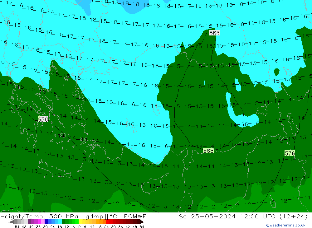 Height/Temp. 500 hPa ECMWF Sáb 25.05.2024 12 UTC