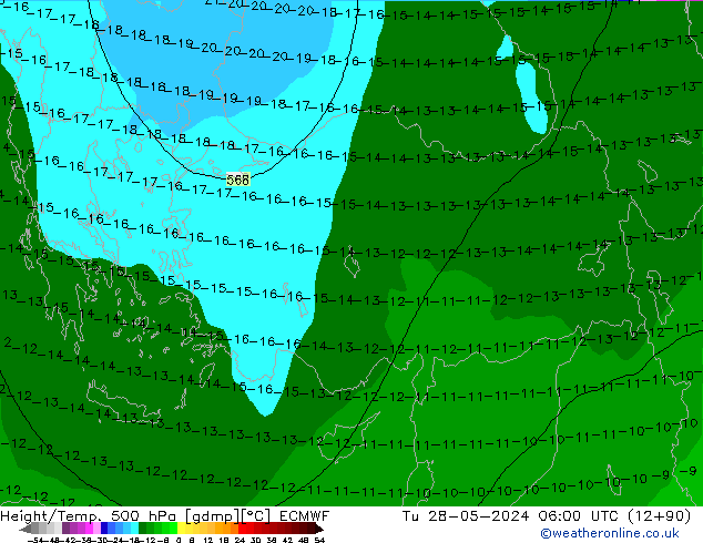 Yükseklik/Sıc. 500 hPa ECMWF Sa 28.05.2024 06 UTC