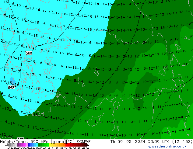 Z500/Rain (+SLP)/Z850 ECMWF Čt 30.05.2024 00 UTC