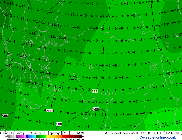 Height/Temp. 500 hPa ECMWF lun 03.06.2024 12 UTC