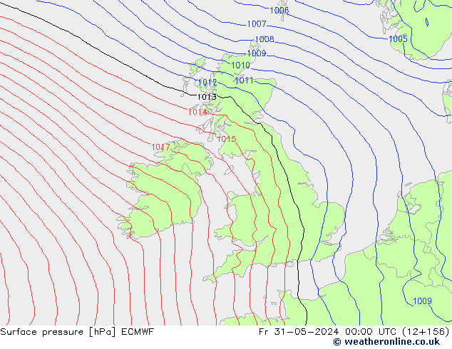 Presión superficial ECMWF vie 31.05.2024 00 UTC